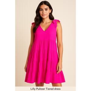 1006 Lilly Pulitzer Women’s Pink Tiered Sleeveless Bow Shoulder Dress Size M